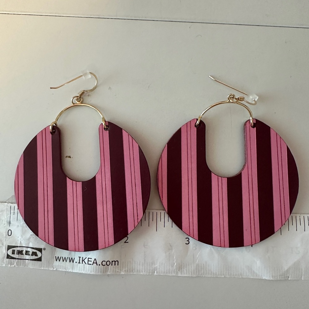 Striped Pink and Magenta Leather Earrings - “Ninas’